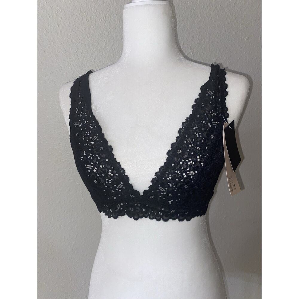 H&M Black Lace Plunging Bra Bralette Small New Eyelet